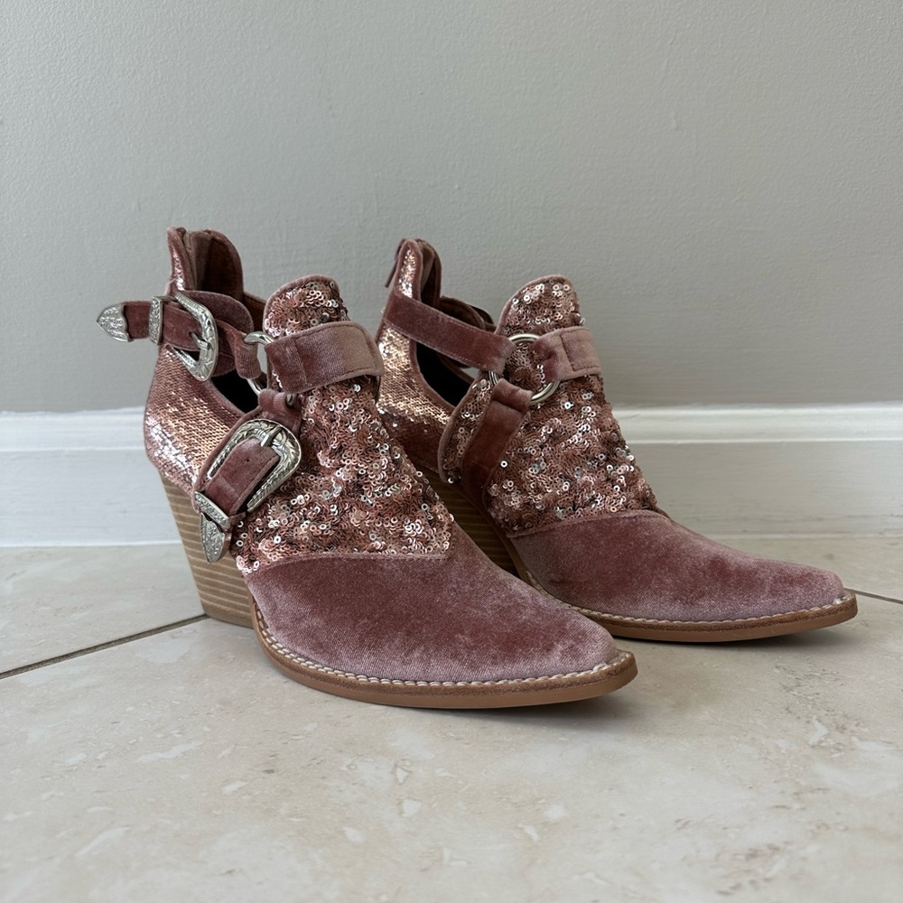 Free People Pink Sequin Ankle Boots